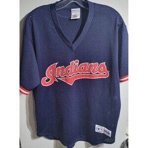 Vintage Majestic Cleveland Indians Mesh Jersey Blue Size L USA